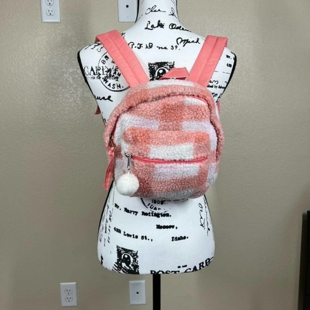 Mini Backpack Cat & Jack   pink and white Plaid Sherpa Mini Backpack size S